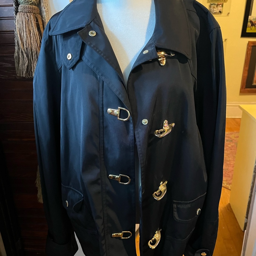 Ralph Lauren Black Trench Coat with Gold Details